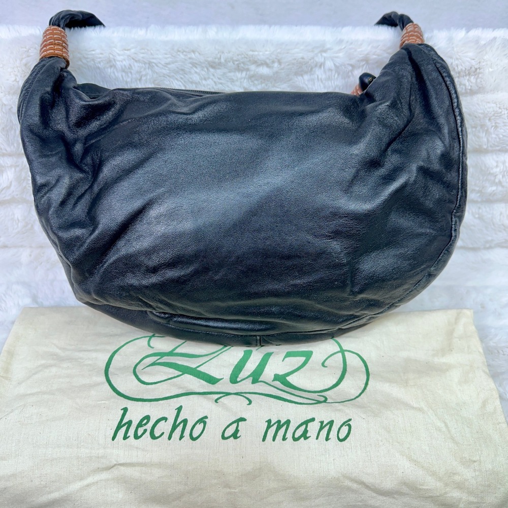 Vtg Luz Hecho a Mano Black Leather Slouchy‎ Hobo Bag with Coin Pouch Handcrafted
